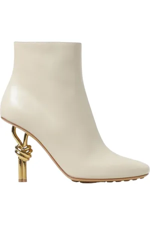 Bottega Veneta Sko, Dame, , 37 EU, Læder, Gul Creme Knotted Heel Ankelstøvler