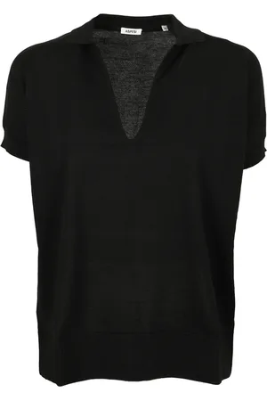 Aspesi Strik, Dame, Sort, M, Bomuld, Sort V-hals T-shirt