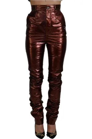 Dolce & Gabbana Bukser, Dame, Brun, XS, Polyester, Metallic Bronze High Waist Skinny Jeans