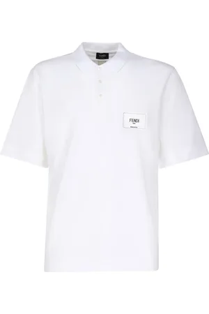Fendi Top, Herre, Hvid, S, Bomuld, Hvid Polo Skjorte med Jacquard Label
