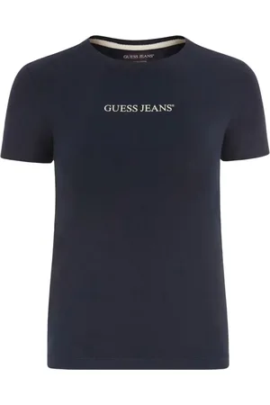 Guess Top, Dame, Blå, M, Bomuld, Slim Fit Logo Print Tee
