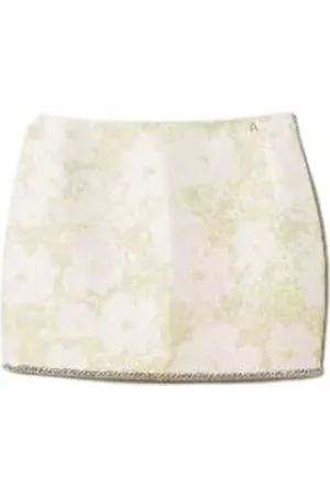 Twin-Set Nederdel, Dame, , XS, Blomstret Jacquard Mini Nederdel med Håndbroderede Nitter