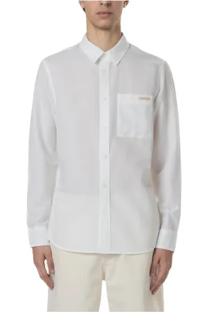 Calvin Klein Skjorte, Herre, Hvid, XL, Bomuld, Hvid Langærmet Skjorte Slim Fit