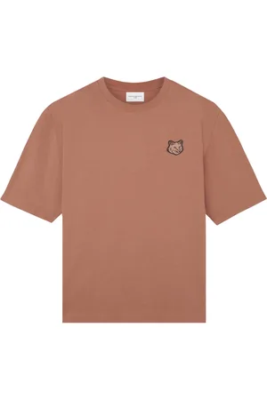 Maison Kitsuné Top, Herre, Brun, M, Bomuld, Fox Head Patch Bomulds T-shirt
