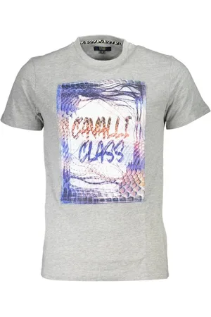 Roberto Cavalli Top, Herre, Grå, XL, Trykt Logo T-Shirt