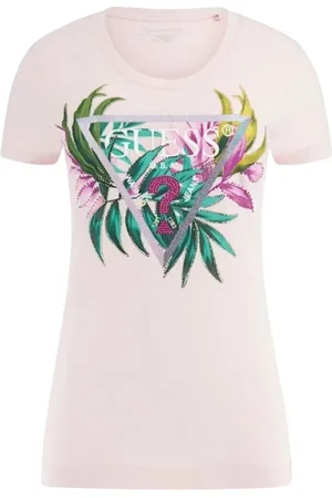 Guess Top, Dame, Lyserød, XS, Bomuld, Blad Trekant Tee Bomuld T-Shirt