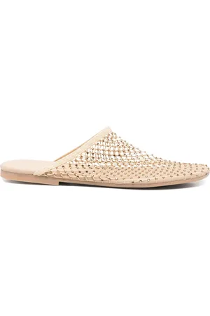 ALYSI Sko, Dame, Gul, 36 EU, Læder, Mesh Rhinestone Træsko Læder Indersål Flad Gummisål