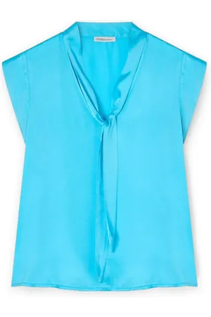 Motivi Bluser & Skjorter, Dame, Blå, L, Satin, Satinbluse med sløjfe