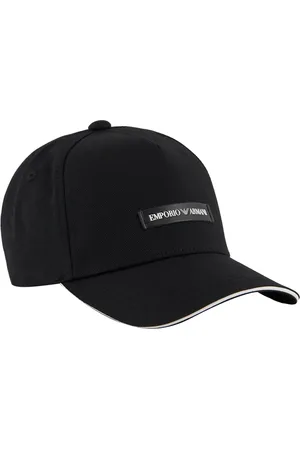 Emporio Armani Tilbehør, Herre, Sort, ONE SIZE, Bomuld, Canvas Baseball Cap med Logo Patch