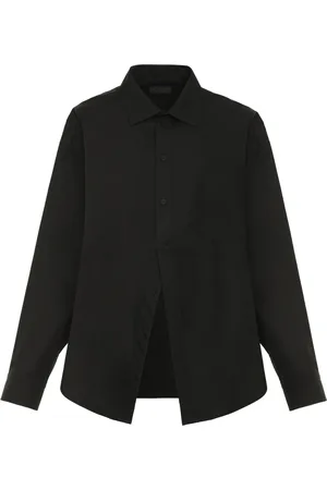 Balenciaga Bluser & Skjorter, Dame, Sort, S, Bomuld, Broderet bomuldsskjorte med asymmetrisk kant