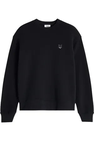 Maison Kitsuné Sweathshirts & Hoodies, Herre, Sort, L, Bomuld, Ikonisk Sort Sweater med Ribbede Detaljer