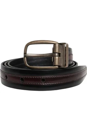 Dolce & Gabbana Tilbehør, Herre, Sort, 85 CM, Bronze Logo Spænde Kalveskind Bælte