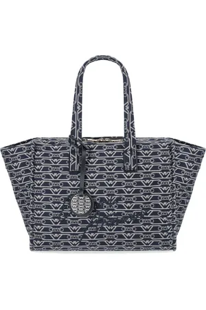 Emporio Armani Taske, Dame, Blå, ONE SIZE, Bomuld, Blå Écru Monogram Shopping Taske