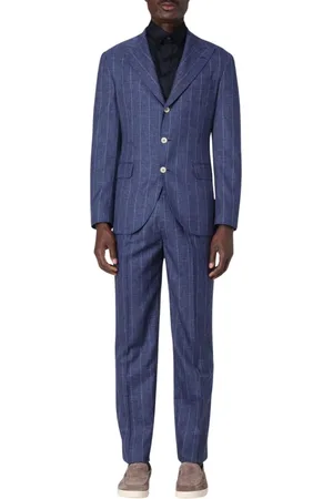 Brunello Cucinelli Jakkesæt, Herre, Blå, S, Linned, Blå Pinstripe Linneddragt