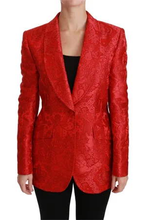 Dolce & Gabbana Jakke, Dame, Rød, L, Rød Blomstrende Engle Mønster Blazer