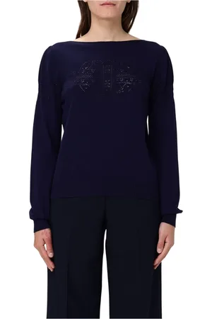 Twin-Set Strik, Dame, Blå, S, Bådudskæring Sweaters