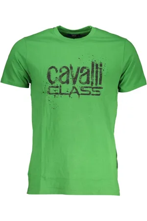 Roberto Cavalli Top, Herre, Grøn, L, Bomuld, Grøn Bomuld Print Logo T-Shirt