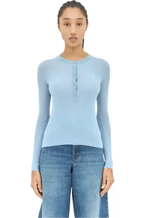 Chloé Strik, Dame, Blå, L, Uld, Superfin Uldstrik Henley Skjorte