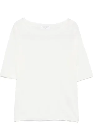 Majestic Strik, Dame, Hvid, L, Linned, Hvid Linned Rund Hals Sweater