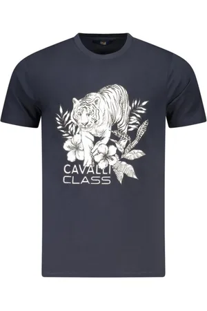 Roberto Cavalli Top, Herre, Blå, L, T-shirt med ikonisk print