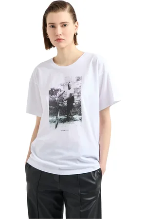 Emporio Armani Top, Dame, Hvid, S, Bomuld, Retro hvid T-shirt med eksklusivt design