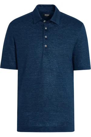Ermenegildo Zegna Top, Herre, Blå, XL, Linned, Linned polo skjorte 3 knapper Italien
