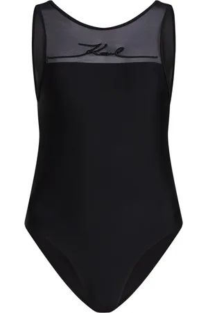 Karl Lagerfeld Badetøj, Dame, Sort, S, Tyl, Damers badedragt med broderi af dild og logo