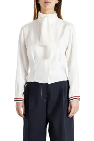 Thom Browne Bluser & Skjorter, Dame, Hvid, M, Ivory Silke Bue Krave Bluse