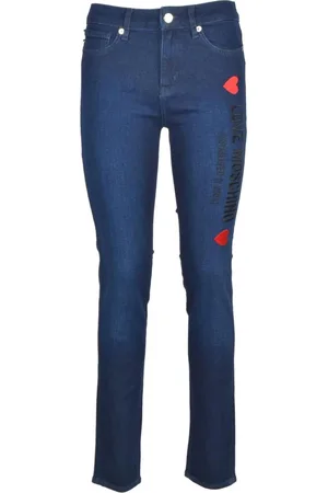 Moschino Jeans, Dame, Blå, W26, Denim, Printede Denim Jeans med Lommer