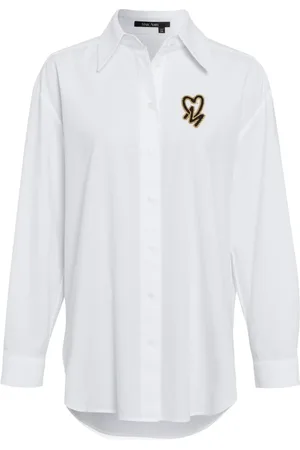 Marc Aurel Bluser & Skjorter, Dame, Hvid, XL, Uld, Perle Accent Oversized Hvid Skjorte