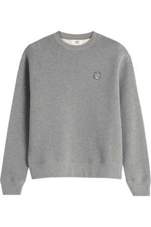 Maison Kitsuné Strik, Herre, Grå, M, Bomuld, Ikonsk Grå Sweater med Ribbedetaljer