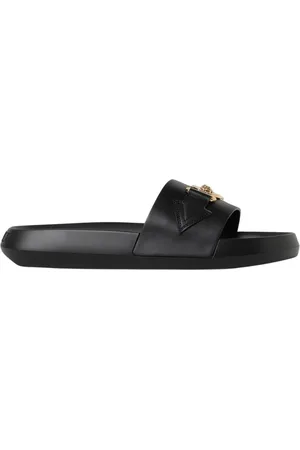 VERSACE Sko, Herre, Sort, 41 EU, Læder, Medusa Læder Slide Sandaler