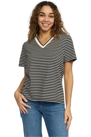 2-Biz Top, Dame, Sort, S, Bomuld, Sporty Sort Stribet Tee Darifa.Sp25