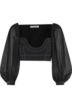 Serafini Bluser & Skjorter, Dame, Sort, XS, Uld, Sort Cropped Hjerte Hals Langærmet