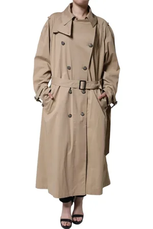 Dolce & Gabbana Frakke, Dame, Grå, XS, Bomuld, Khaki Double Breasted Trench Coat Jacket