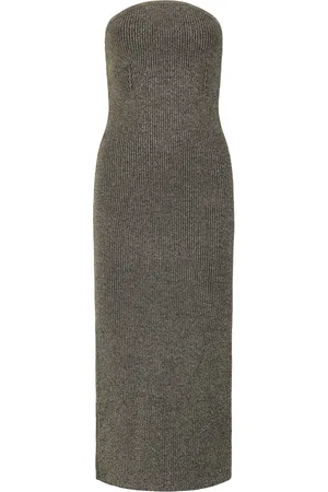 Khaite Kjole, Dame, Grå, M, Uld, Elegant Fitted Kjole med Lurex Detaljer