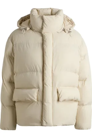 HUGO BOSS Jakke, Herre, Hvid, M, Uld, Hvid Hættepufferfrakke Double B