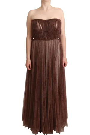 Dolce & Gabbana Kjole, Dame, Brun, L, Elegant Metallic Bronze Lang Kjole