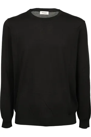 KANGRA CASHMERE Strik, Herre, Sort, L, Bomuld, Sort silke- og bomuldspullover med rund hals