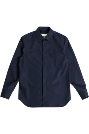 Jil Sander Skjorte, Herre, Blå, 3XL, Bomuld, Marineblå Bomuldspoplin Skjorte