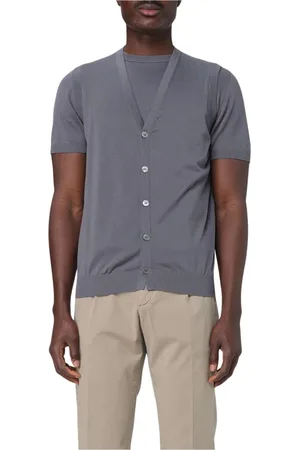 DRUMOHR Strik, Herre, Grå, L, Bomuld, Navy Suit Vest Cotton Cardigan