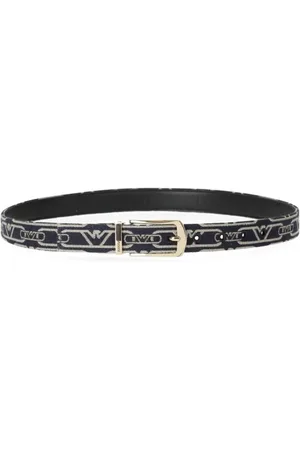 Emporio Armani Tilbehør, Dame, Blå, 80 CM, Bomuld, Blå Ecru Vendbar Monogram Bælte