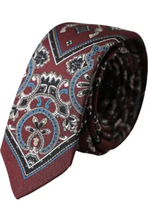 Dolce & Gabbana Tilbehør, unisex, Flerfarvet, ONE SIZE, Bordeaux Printet Silke Herre Slips