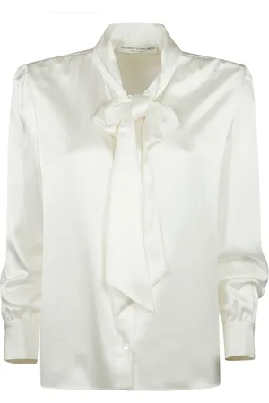 Alessandra Rich Bluser & Skjorter, Dame, Hvid, XS, Satin, Silke Satin Bluse med Sløjfe