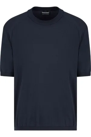 Emporio Armani Strik, Herre, Blå, 2XL, Bomuld, Natteblå Striktrøje med Korte Ærmer