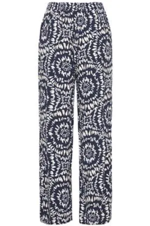 Ichi Bukser, Dame, Blå, 4XL, Blomstret Viskose Elastisk Talje Bukser