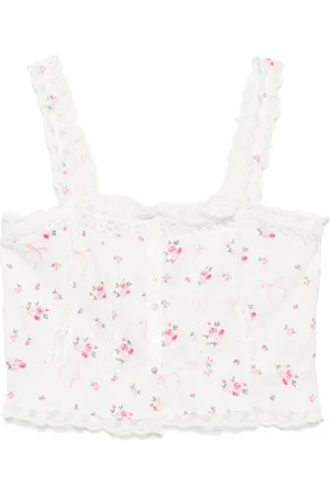LOVESHACKFANCY Top, Dame, Lyserød, M, Blomstret Broderet Top