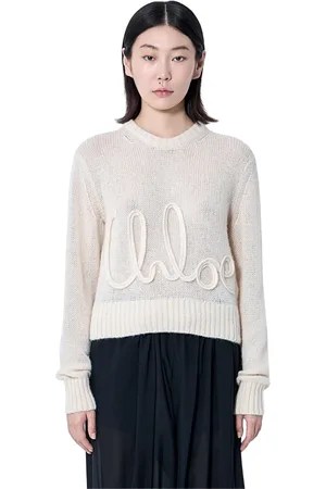 Chloé Strik, Dame, Hvid, XS, Uld, Logo Motif Crewneck Sweater