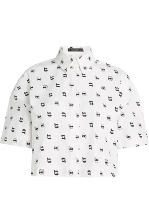 Karl Lagerfeld Bluser & Skjorter, Dame, Hvid, M, Bomuld, Forkortet T-shirt med grafisk mærkeudskrift