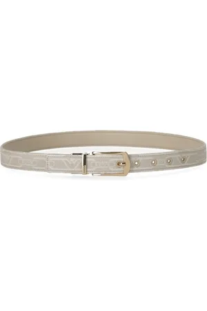 Emporio Armani Tilbehør, Dame, Hvid, 85 CM, Bomuld, Monogram Reversible Bælte i Creme/Beige